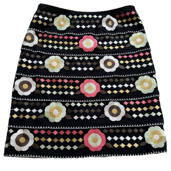 Etcetera Skirt Black Multicolored Floral Embroidered Tiered Pencil Skirt Size 6 - Picture 5 of 9
